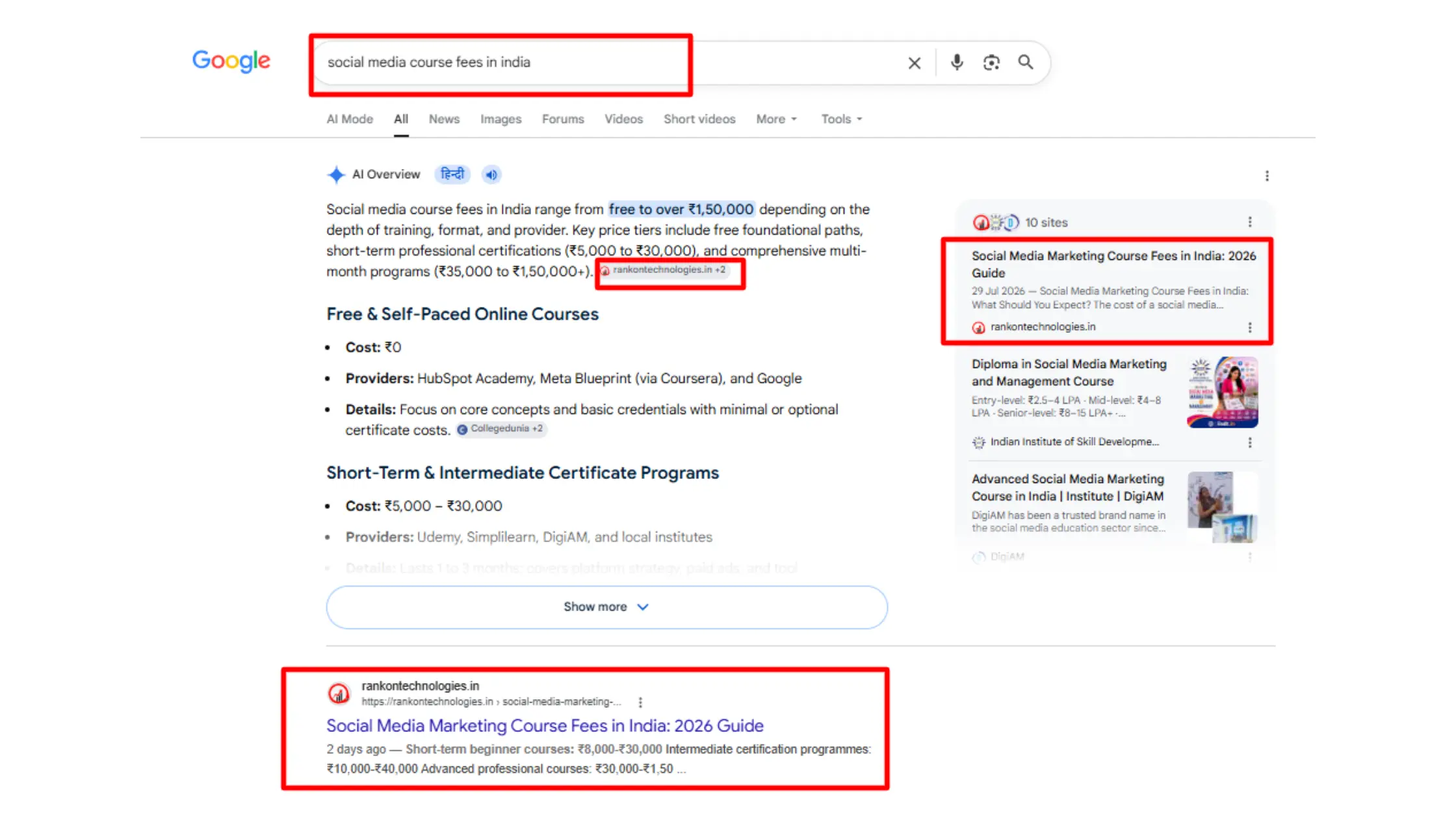 Real Study RankON Technologies Academy Ranking Inside AI Overview